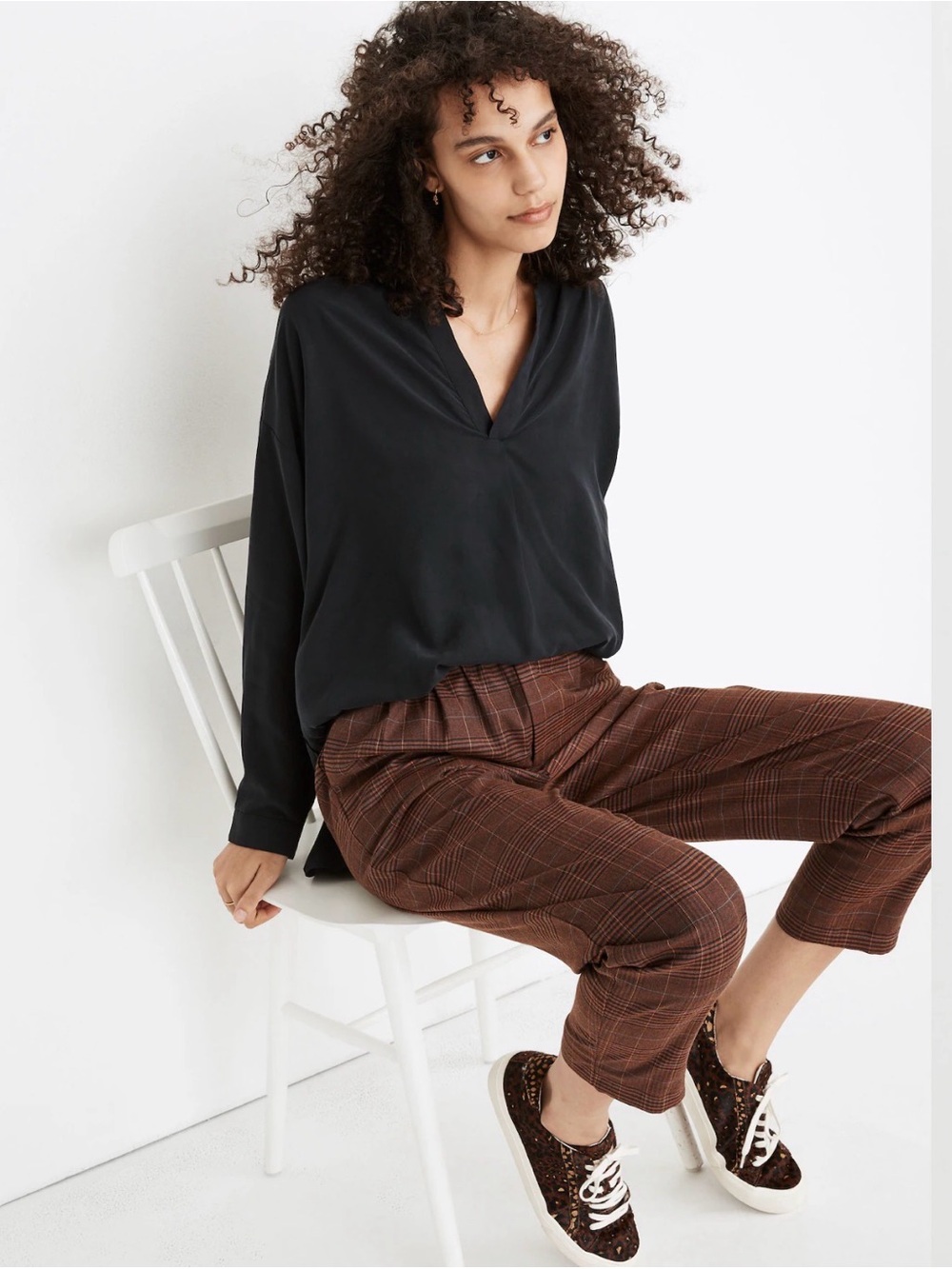 Madewell Sandwashed Popover Top in True Black Size Medium